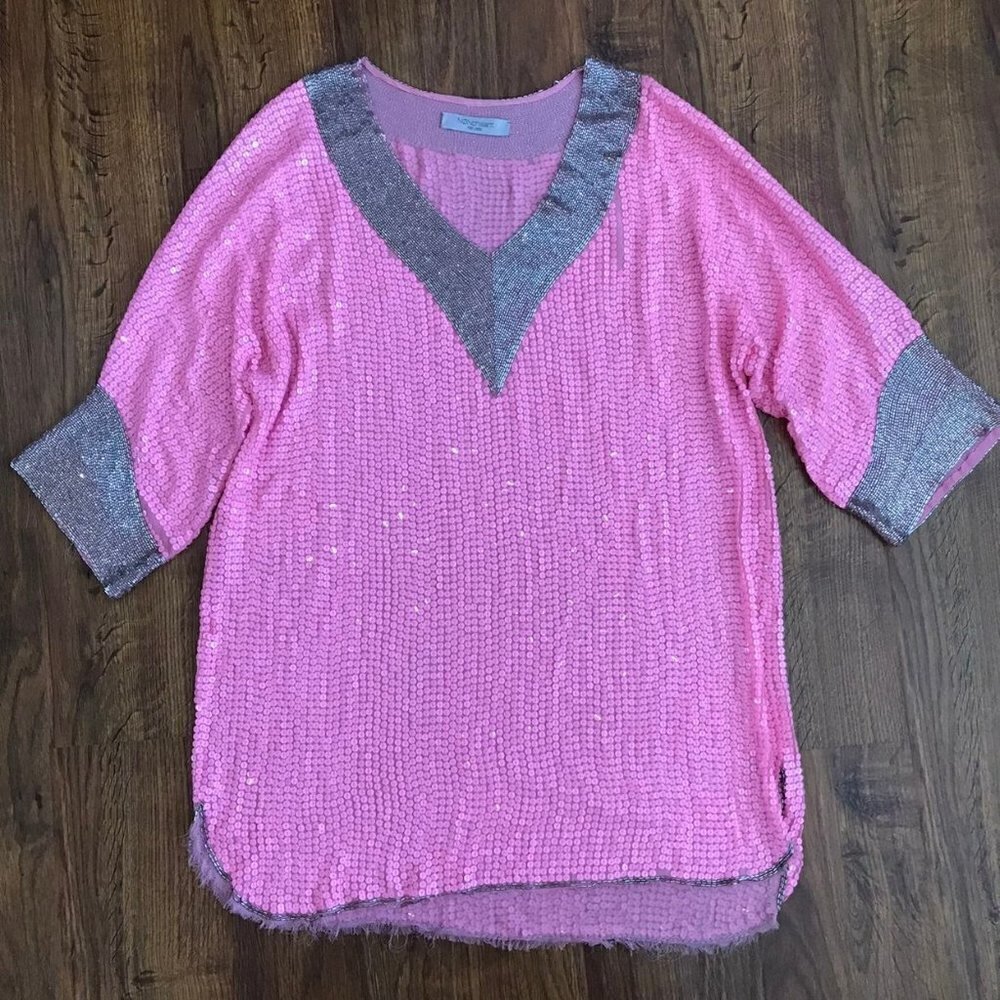 NONchalant pink sequin and beaded dress sz L